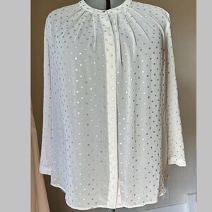 Liz Claiborne white Blouse with gold polka dots